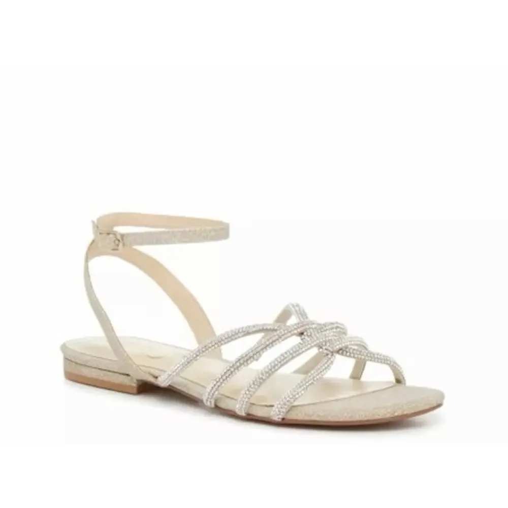 Jessica Simpson Rajiv Gold Rhinestone Strappy Ankle Flat Sandals Womens 6.5